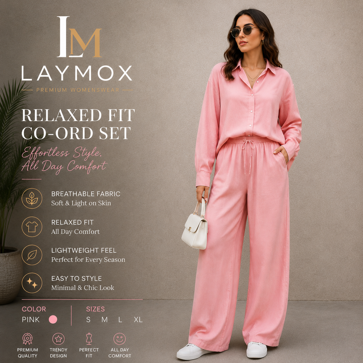 Laymox Women's Premium Relaxed Fit Co-Ord Set – Blush Pink