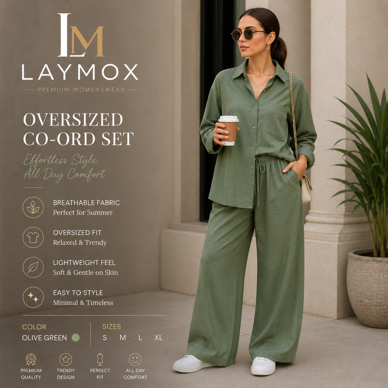 Laymox Women's Premium Oversized Co-Ord Set – Olive Green