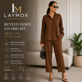 Laymox Women's Premium Button Down Co-Ord Set – Mocha Brown