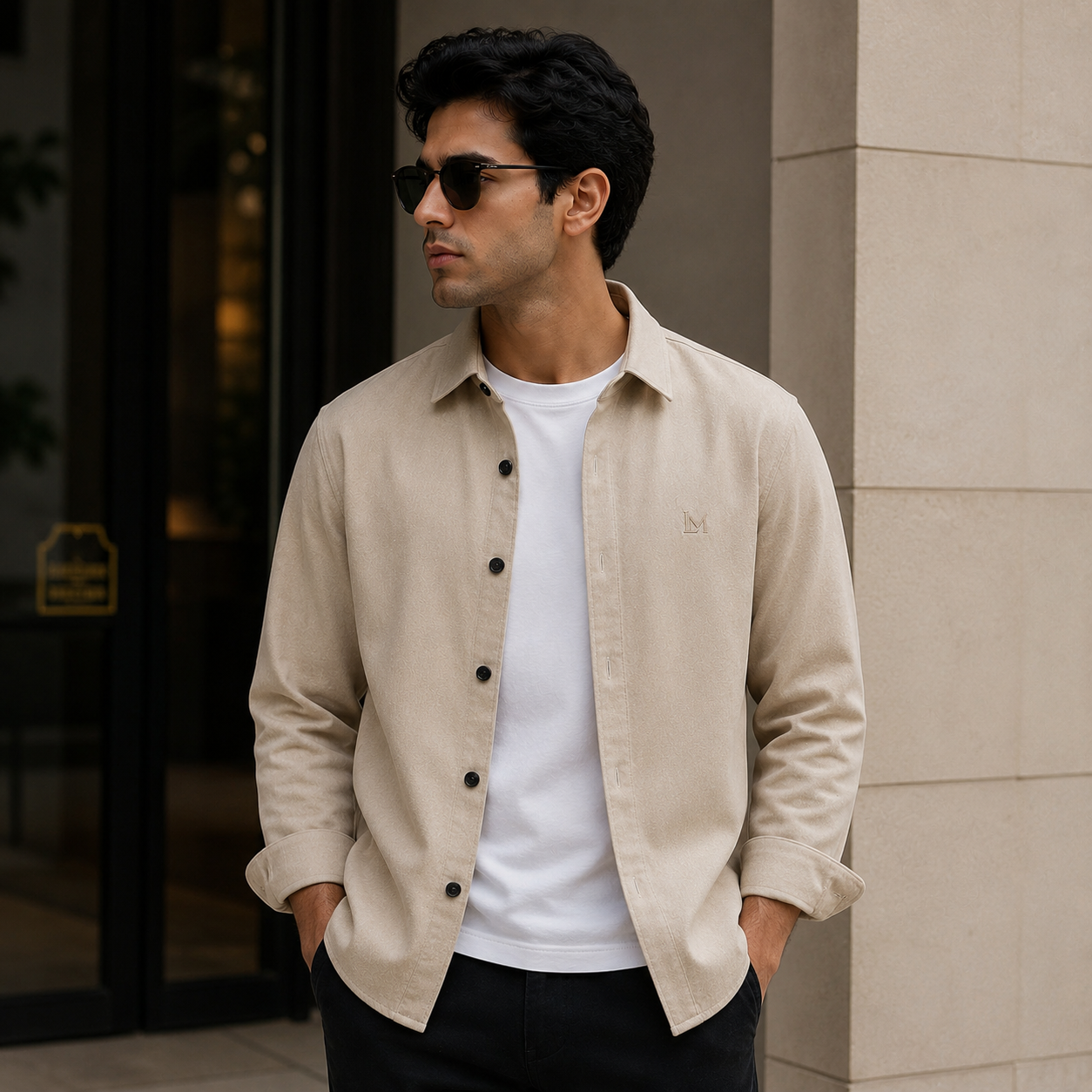 Laymox Premium Oversized Cotton Twill Overshirt - Beige