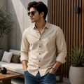 LAYMOX Premium Cotton Shirt – Beige | Modern Tailored Fit | Full Sleeve