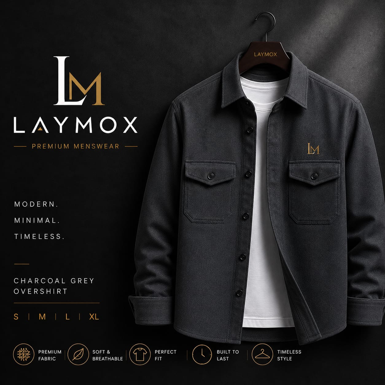 Laymox Premium Oversized Cotton Twill Overshirt - Charcoal Grey