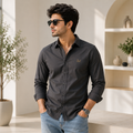 LAYMOX Premium Cotton Shirt – Charcoal Grey | Modern Tailored Fit | Full Sleeve