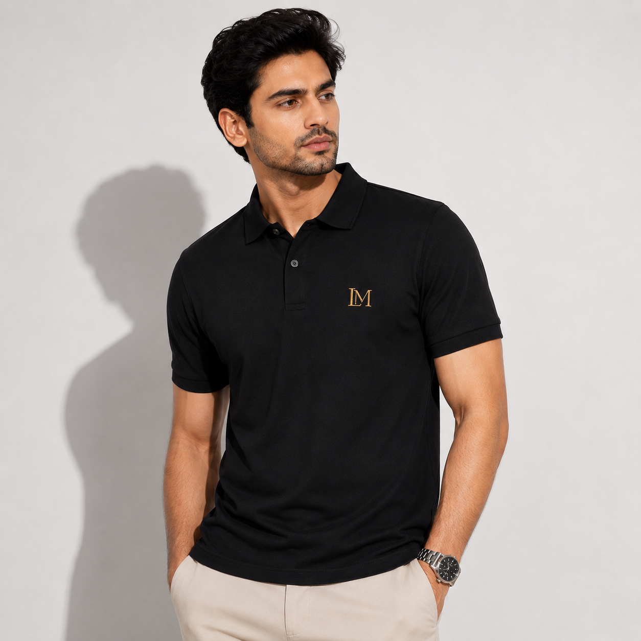 LAYMOX Premium Knit Polo T-Shirt – Jet Black | Anti-Curl Collar