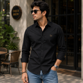 LAYMOX Premium Cotton Shirt – Jet Black | Modern Tailored Fit | Full Sleeve