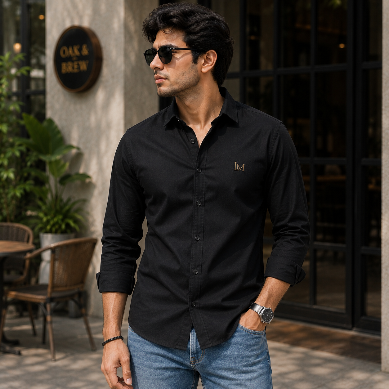 LAYMOX Premium Cotton Shirt – Jet Black | Modern Tailored Fit | Full Sleeve