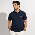 LAYMOX Premium Knit Polo T-Shirt – Navy Blue | Anti-Curl Collar