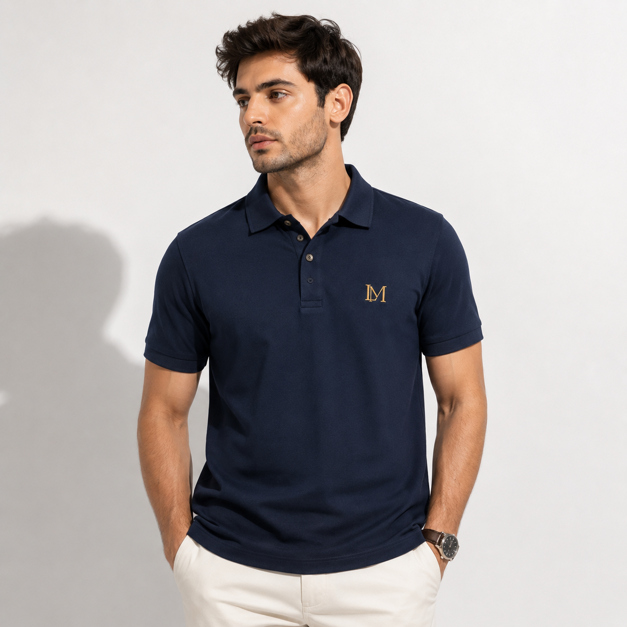 LAYMOX Premium Knit Polo T-Shirt – Navy Blue | Anti-Curl Collar