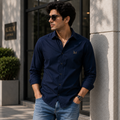 LAYMOX Premium Cotton Shirt – Navy Blue | Modern Tailored Fit | Full Sleeve