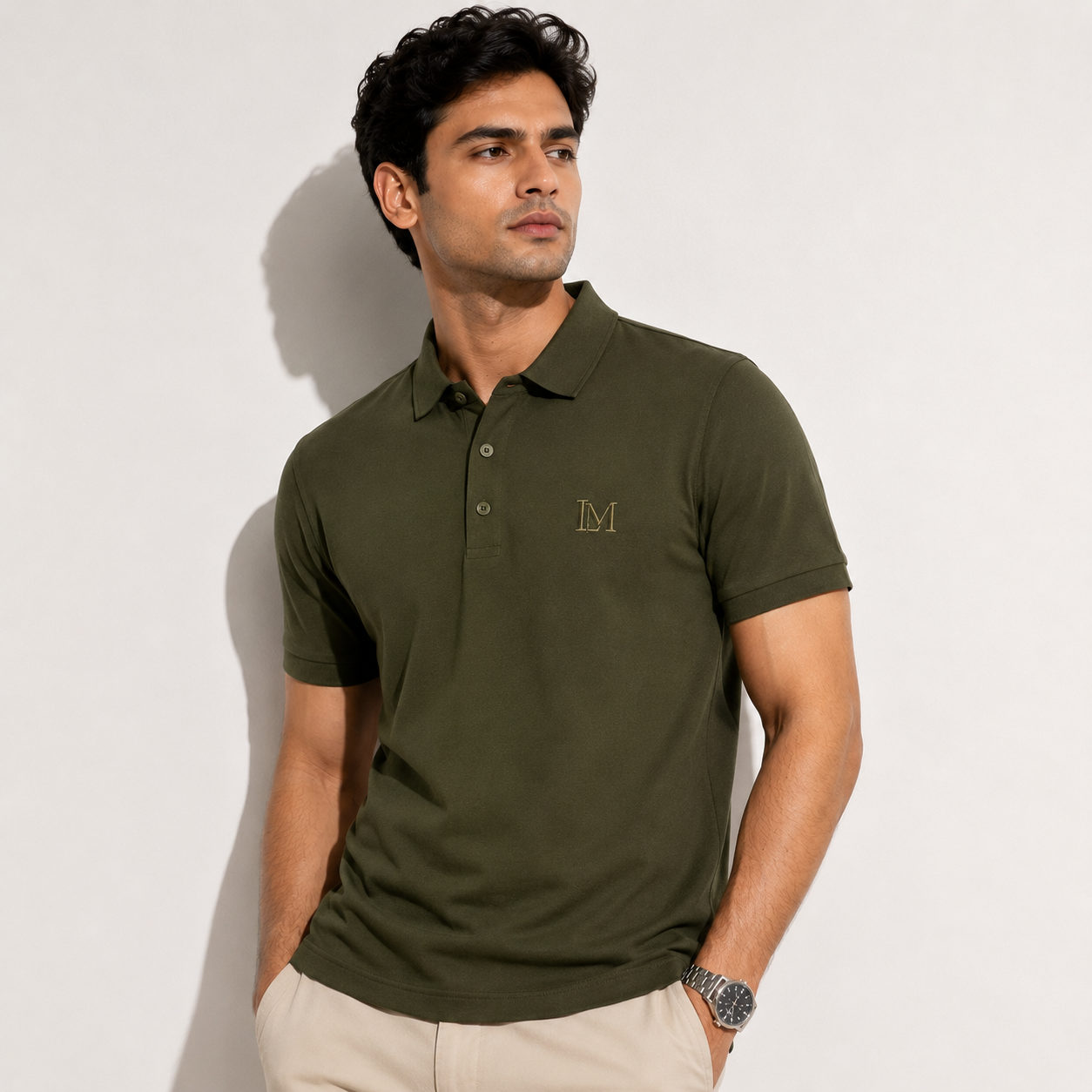 LAYMOX Premium Knit Polo T-Shirt – Olive Green | Anti-Curl Collar