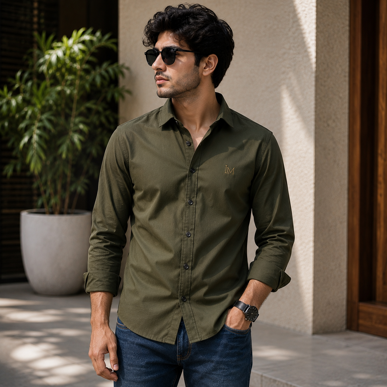LAYMOX Premium Cotton Shirt – Olive Green | Modern Tailored Fit | Full Sleeve